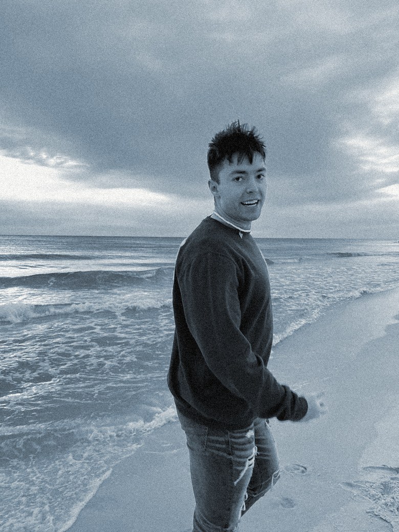 Calvin on the beach at dusk